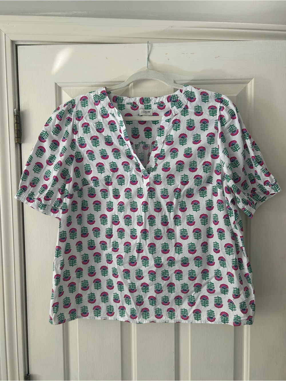 J. Crew Women’s White Block Print Cotton Popover -XL